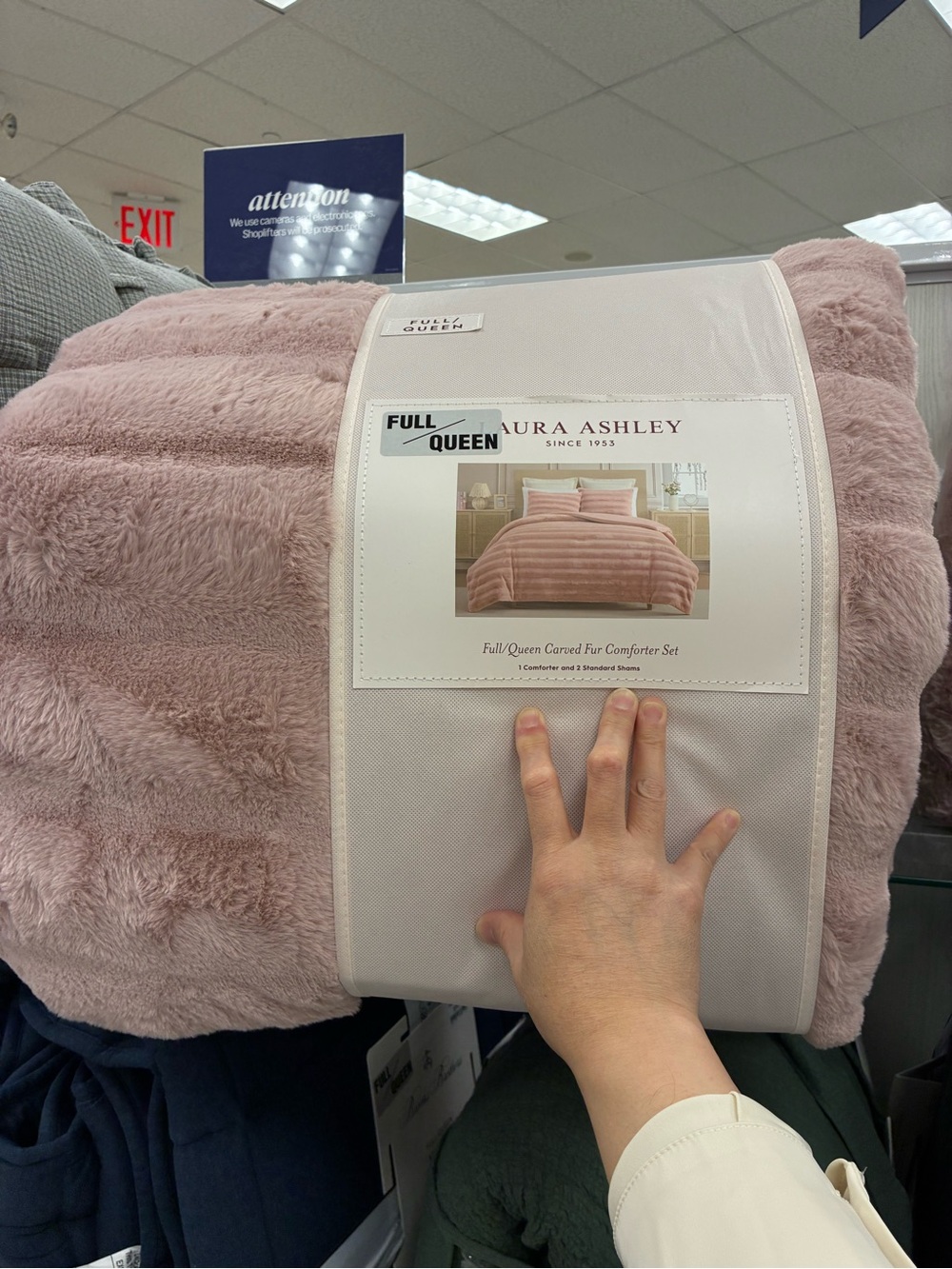Laura Ashley Plush Carved Fur Comforter - Dusty Rose